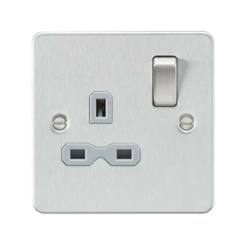 Flat plate 13A 1G DP switched socket - brushed chrome with grey insert - Knightsbridge