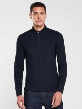 Armani Exchange Long Sleeved Logo Polo Shirt Navy Size L Men