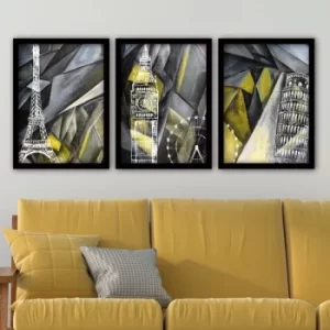 3SC140 Multicolor Decorative Framed Painting (3 Pieces)