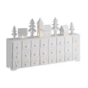 LED White Wooden Advent Calendar with Christmas Scenery