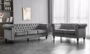 Chesterfield Velvet Sofa Sets: Two-Seater/Grey Velvet