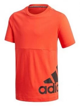 adidas Boys Badge Of Sport T2 T-Shirt - Red, Size 13-14 Years