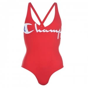 Champion Champion Logo Deep V Neck Swimsuit - RED