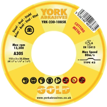 115 X 3 X 22MM A30S Cutting Disc - Type 42 Depressed Centre