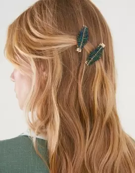 Accessorize Girl's Beaded Leaf Hair Clips Set of Two, Size: L 5 cm