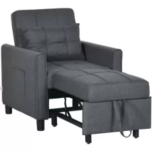 Folding Sofa Bed Adjustable Single Sleeper w/ Pillow Side Pocket Grey - Grey - Homcom