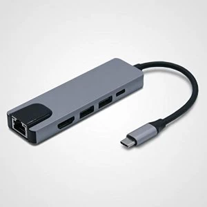 USB-C Adapter Dock Hub with USB Type-C PD, HDMI 4K, 2x USB, Ethernet Network
