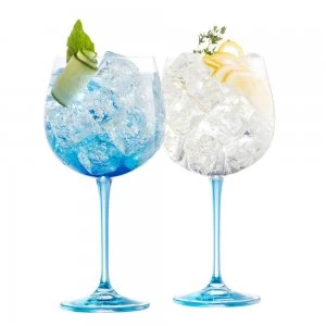 Galway Crystal Blue Gin Glass Pair Blue