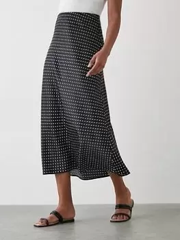 Dorothy Perkins Spot Print Satin Bias Midi Skirt - Mono, Multi, Size 8, Women