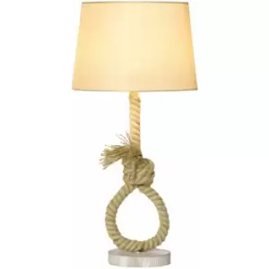 Homcom - Farmhouse Table Lamp with Fabric Lampshade Knotted Hemp Rope for Study