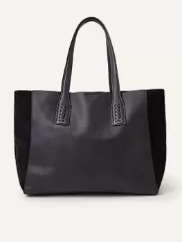 Accessorize Leather Stitch Detail Tote Bag, Black, Women
