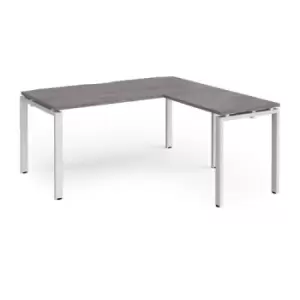 Adapt desk 1600mm x 800mm with 800mm return desk - white frame and grey oak top