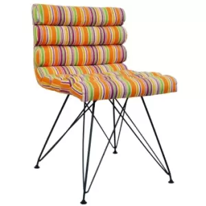 Techstyle Retro Bright Stripe Metal Leg Padded Dining Chair Orange / Pink