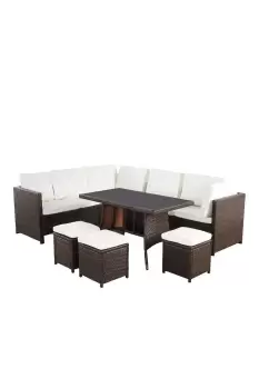 'Algarve' Outdoor Garden Furniture Set - 9 Seater Sofa & Table Set with Cushions - Patio Rattan Conversation Set