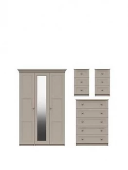 Reid 4 Piece Part Assembled Package - 3 Door Mirrored Wardrobe, 5 Drawer Chest And 2 Bedside Cabinets