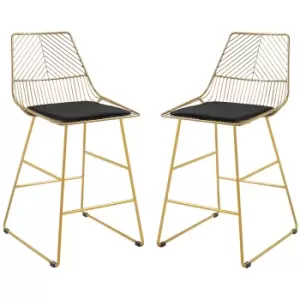 HOMCOM Set of 2 Bar stools Modern Counter Height Wire Metal Bar chairs for Kitchen, Bar Counter, Gold