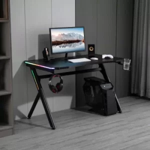 Cordelia Gaming Desk with Steel Frame and LED Light, black