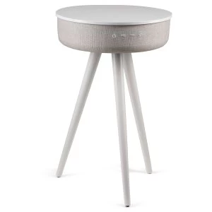Koble Milo White metal and Grey fabric side table with Bluetooth speakers and Wireless Charging