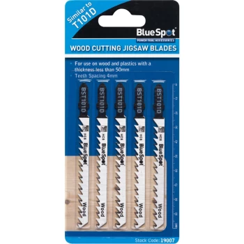 Bluespot - 19007 5 Piece HCS Fast Cut Jigsaw Blades For Wood (6 TPI)