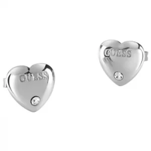 Guess Is For Lovers Silver Tone Heart Stud Earrings
