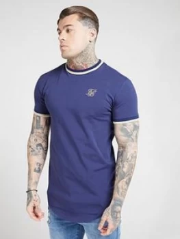 SikSilk Short Sleeve Rib Gym T-Shirt - Navy