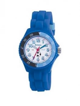 Tikkers Tikkers White And Blue Football Print Time Dial Blue Silicone Strap Kids Watch