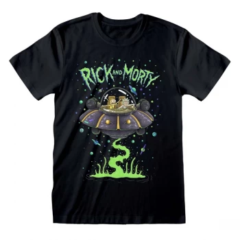 Rick And Morty - Spaceship Unisex Medium T-Shirt - Black
