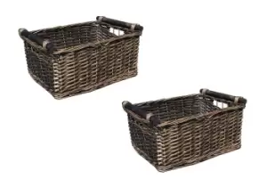 Kitchen Log Fireplace Wicker Storage Basket With Handles Xmas Empty Hamper Basket Natural,Set of 2 Small 31 x 25 x 16 cm