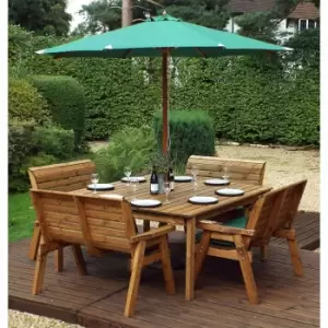 Charles Taylor Eight Seater Square Table Set with 4 Benches and Parasol, Green
