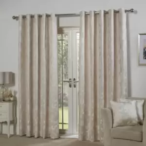 Butterfly Meadow Floral Jacquard Lined Eyelet Curtains, Cream, 46 x 72" - Emma Barclay