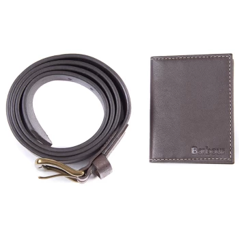 Barbour Mens Leather Belt & Billfold Wallet Gift Set Dark Brown Large
