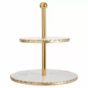 Interiors by PH Maison 2 Tier Cake Stand - White Marble With Gold Finish
