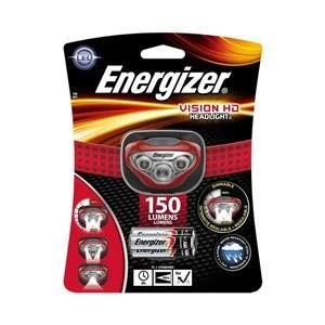 Original Energizer Vision HD Headlight 150 Lumens with 3 x AAA Alkaline Batteries Red