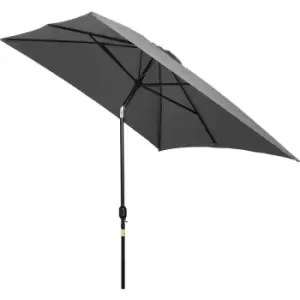 3x2m Patio Umbrella Canopy Parasol Garden with Aluminum Tilt Crank Rectangular Sun Shade Steel Dark Grey - Outsunny