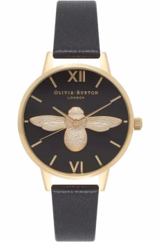 Ladies Olivia Burton Midi 3D Bee Black & Gold Watch OB16AM118