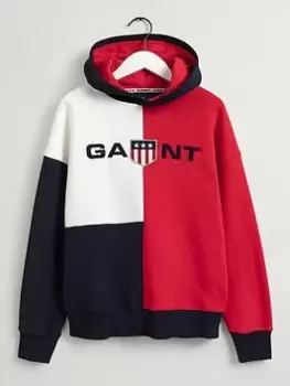 Gant Boys Retro Shield Contrast Hoodie - Bright Red, Bright Red, Size 16 Years