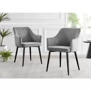 Calla Grey Velvet Dining Chairs with Black Legs (Set of 2)