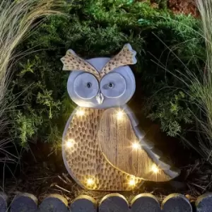 38cm Solar Power Novelty Woodstone LED Owl Ornament Outdoor Garden Decoration