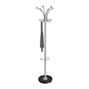 Hat and Coat Stand Metallic Tubular Steel with Umbrella Holder 6 Pegs and 6 Hooks