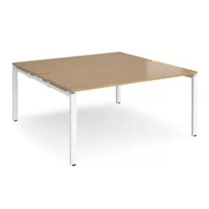 Bench Desk 2 Person Starter Rectangular Desks 1600mm Oak Tops With White Frames 1600mm Depth Adapt