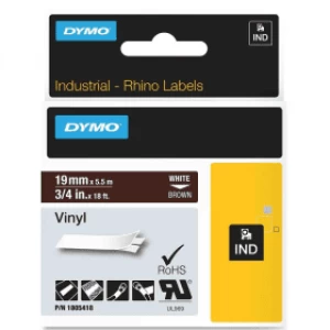 Dymo 1805418 White On Brown Label Tape 19mm x 5.5m