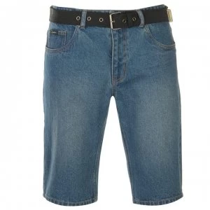 Pierre Cardin Web Belt Shorts Mens - Mid Wash