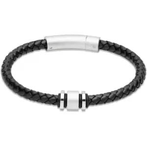 Unique & Co. Black Leather Bracelet with Matte/Polished Clasp and Steel elements