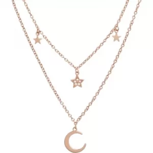 Celestial Double Cresent Moon and Star Necklace Rose Gold Necklace
