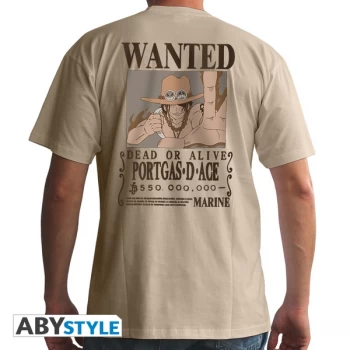 One Piece - Wanted Ace Mens Large T-Shirt - Beige