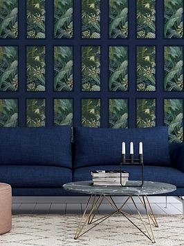 Arthouse Paul Moneypenny Wild Vibes Navy / Emerald Wallpaper Paper - wilko