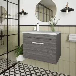 Athena Wall Hung 1-Drawer Vanity Unit with Sparkling White Worktop 600mm Wide - Anthracite Woodgrain - Nuie