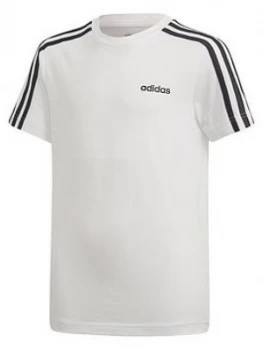 adidas Boys 3 Stripe Short Sleeve T-Shirt - White, Size 7-8 Years