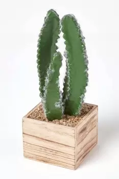 Artificial Cactus Plant In Wooden Pot, 33cm Tall