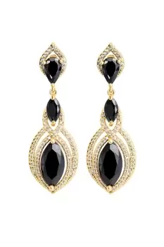 Gold Plate Cubic Zirconia And Black Marquisse Statement Earrings